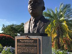 12 Bust of Marcus Garvey (1887-1940) a proponent of Black Nationalism and Pan-Africanism movements inspiring the Rastafarian movement in Emancipation Park Kingston Jamaica